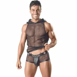 ANAIS MEN Ares Mesh Hooded T-Shirt Black, Size M, European Design