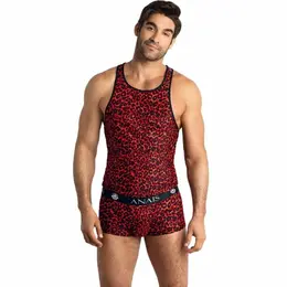 ANAIS MEN Tribal Top S - Crvena mikrofibra, zivotinjski print, bez rukava