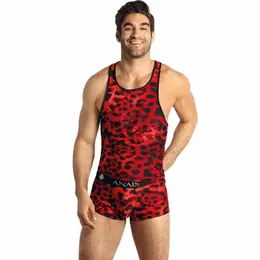 ANAIS MEN Savage Top L - Crvena mikrofibra, zivotinjski print, kroj bez rukava