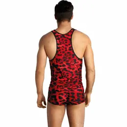 ANAIS MEN Savage Top L - Crvena mikrofibra, zivotinjski print, kroj bez rukava
