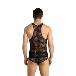ANAIS Romance Men’s Lace Top S Black - Floral Pattern, Sleeveless Fit