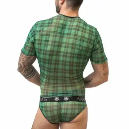 Anais Men Magic T-Shirt L Green-Black Check Soft Lycra Comfort Fit