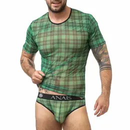 ANAIS MEN MAGIC T-SHIRT S Green-Black Checkered Soft Lycra