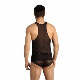 ANAIS MEN Eros Black Mesh Sleeveless Top - Size M, Classic Fit