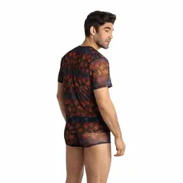 Anais Men CHILL T-Shirt L - Black Mesh with Colorful Palm Print