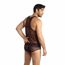 ANAIS MEN CHILL Sleeveless Top Black Tulle Colorful Print Size M