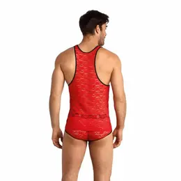 ANAIS Men Brave Top XL - Crvena Cvetna Čipkana Košulja Bez Rukava