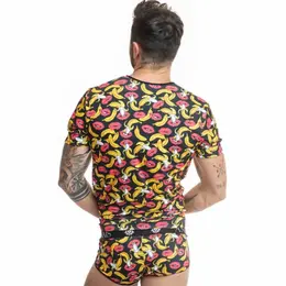 ANAIS MEN Banana Print T-Shirt L - Soft Lycra, Perfect Fit, Yellow Motif