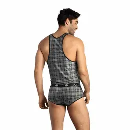 ANAIS MEN Balance Top L Crno-Siva Karirana Mikrofiber Bez Rukava