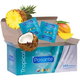 Pasante Tropical Flavours Kondomi 144-Paket - Mango, Ananas, Kokos