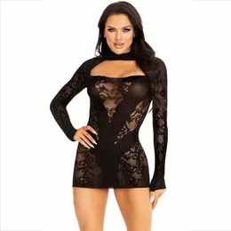 Leg Avenue Mini haljina sa čipkom dugih rukava Crna - Elegantan One Size dizajn
