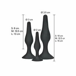 ToyJoy Curvy Companions Set od 3 analna čepa Crni Silikon Ergonomski