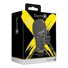 Ouch! Podesivi Face Harness sa Odvojivom Lopticom za Gag Crni