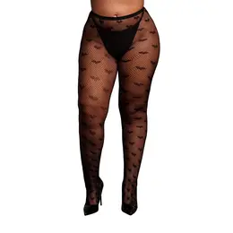 Leg Avenue Plus Size najlonke sa uzorkom srca crna XL-4XL