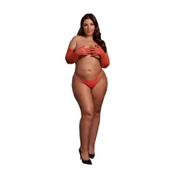 Obsessive Shimmering operne rukavice plus size crvena sa zlatnim akcentima