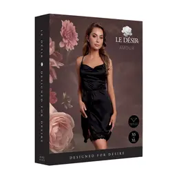 Obsessive crna svilenkasta haljina model 8714273043771 sa otvorenim leđima i prorezom, one size