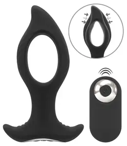 ANOS RC Cone Anal Plug with Hole & Dual Vibration, Black, 12 cm