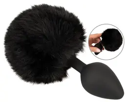 You2Toys Fluffy Tail Crni M - Silikonski Intimni Konusni Čep sa Vestačkim Krznom