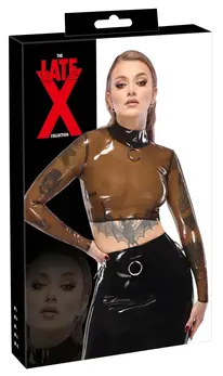 LateX Crop Top 2XL Proziran dimljeni dugački rukav sa metalnim detaljem