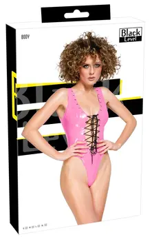 Black Level Vinil Bodysuit Pink S - Podesivo vezivanje, Sjajni finiš