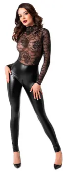 Noir Ručno Rađen Orgia Exclusive Kombinezon Čipka i Powerwetlook XL Crni
