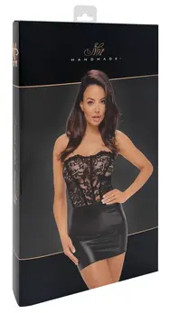 Noir Handmade cev haljina M - crna čipka & Powerwetlook mini haljina