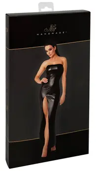 Noir Handmade Orgia duga crna Powerwetlook haljina bez naramenica S