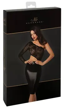 Noir Handmade Orgia Powerwetlook haljina sa čipkanim gornjim delom XL