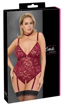 Cottelli Curves Body Crveni XL - Čipka i Velur, Uklonjivi Lanci, Podesivi Kroj