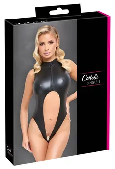 Cottelli Lingerie Bezrukavni Mat Zip Body XL, Otvorenog Međunožja, Crni
