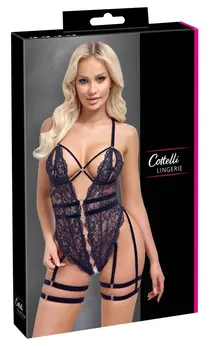Cottelli Lingerie Čipkasti Bodi S Crna Cvetna sa Podesivim Kajiševima