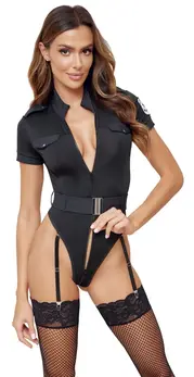 Cottelli COSTUMES Police Body L - Crni vetluk bodi sa tregerima i amblemom