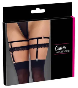 Cottelli Accessories Somotne čipkaste podvezice S/M crne, podesivi par
