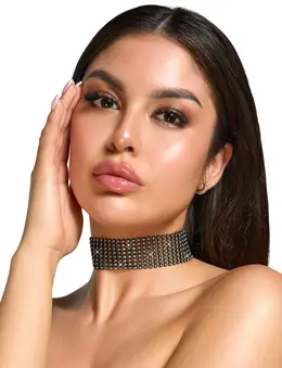 Cottelli Accessories Crni podesivi čoker sa kristalima, 36 cm + produžetak