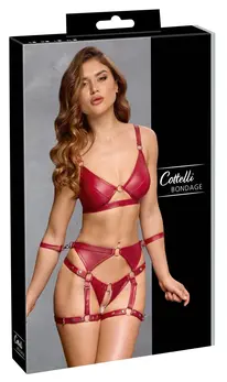 Cottelli Bondage Bra Set XL Crvena - Bez Žice, Podesiv, Sa Okovima