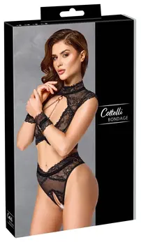 Cottelli BONDAGE Čipkani Set XL sa Skidivim Lancem i Okovima za Ruke