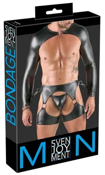 Svenjoyment Bondage Set L - 3-Delni Mat Crni Harness Odeća