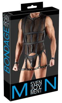 Svenjoyment Bondage Mrežasti Set 2XL sa Butnim Pojasima i Lisicama Crni