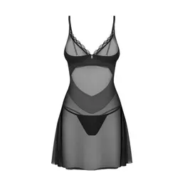 Obsessive Stelisa Set Black S/M - Prozirna košuljica i tanga, podesive naramenice