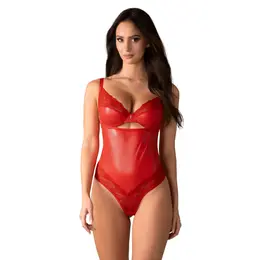 Obsessive Aliosa Teddy Crveni S/M - Elegantni čipkasti bodi sa podesivim krojem