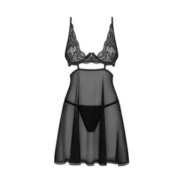 Obsessive Nutris Babydoll & Thong Crni XS/S - Čipkani Elegantni Set