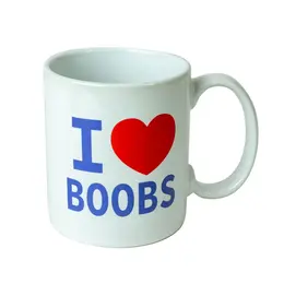 I Love Boobs Šolja Bela 400 ml - Humoristična Štampana Keramička Šolja, Bezbedna za Mašinu za Sudove
