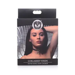 Collared Vixen Slim PU Leather Choker with Silver O-Ring, Black, Adjustable