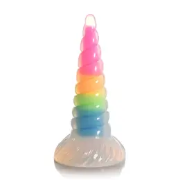 UniGlow Silikonska Intimna Mašina Rainbow Koja Svetli u Mraku, Sa Usisnom Bazom