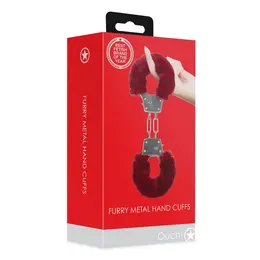 EasyToys Furry Adjustable Metal Handcuffs Red Soft Plush Finish