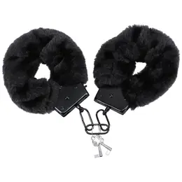 Pipedream Fluff Cuffs crne - Metalni sistem za sputavanje sa mekim omotačem