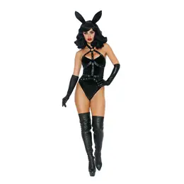 Bad Girl Bunny L Black - Velvet & Faux Leather Costume Set