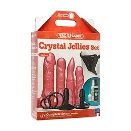 Doc Johnson Vac-U-Lock Crystal Jellies Vibrating Set Pink Remote 2pcs