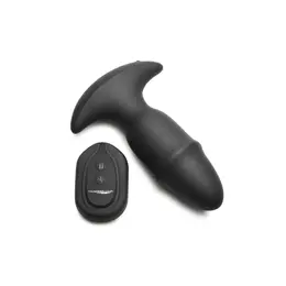XR Brands Butt Slider silikonski intimni čep crni - klizeći i vibrirajući