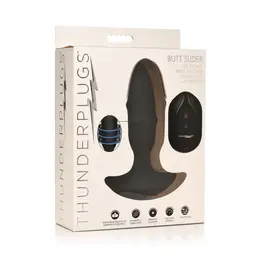 XR Brands Butt Slider silikonski intimni čep crni - klizeći i vibrirajući